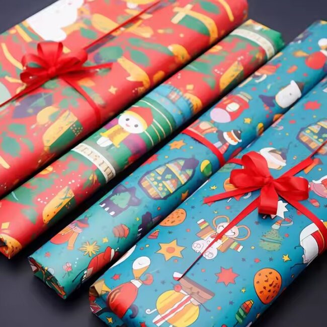 Custom high-quality Christmas wrapping paper rolls with festive prints
