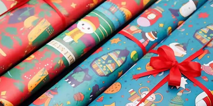 Custom high-quality Christmas wrapping paper rolls with festive prints