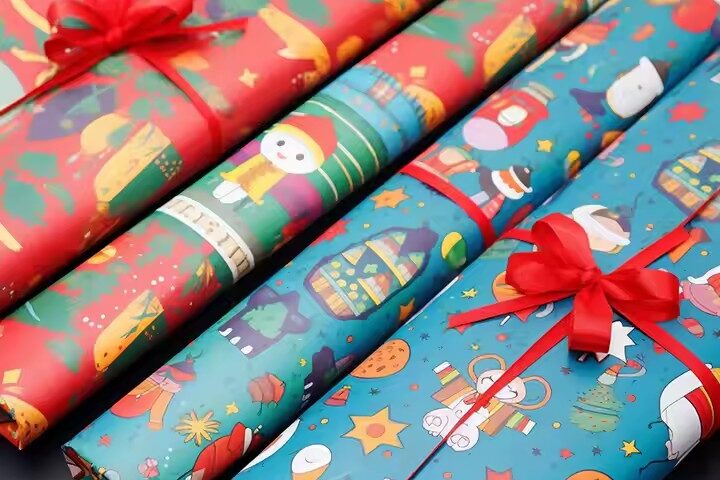 Custom high-quality Christmas wrapping paper rolls with festive prints