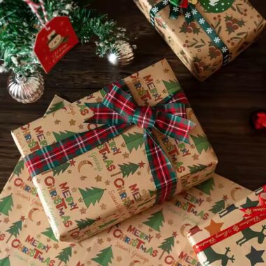 Custom luxury kraft paper Christmas wrapping paper with festive designs