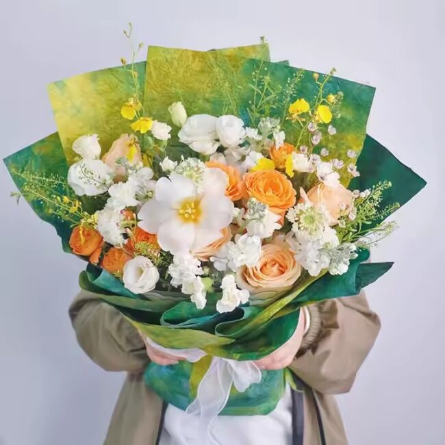 Hand-crumpled flower wrapping paper for bouquet lining