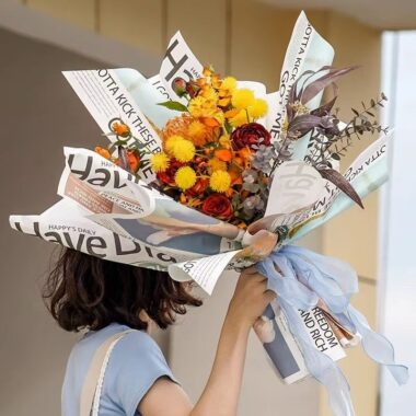 Alphabet printed kraft flower wrapping paper sheets