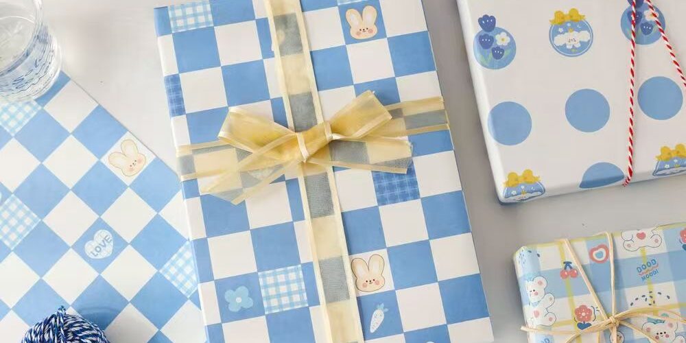 Blue aesthetic cute wrapping paper for birthday gifts