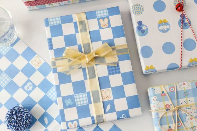 Blue aesthetic cute wrapping paper for birthday gifts