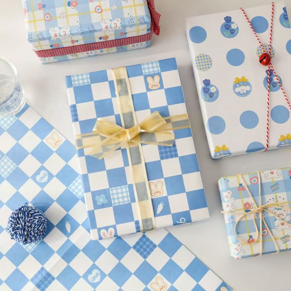 Blue aesthetic cute wrapping paper for birthday gifts