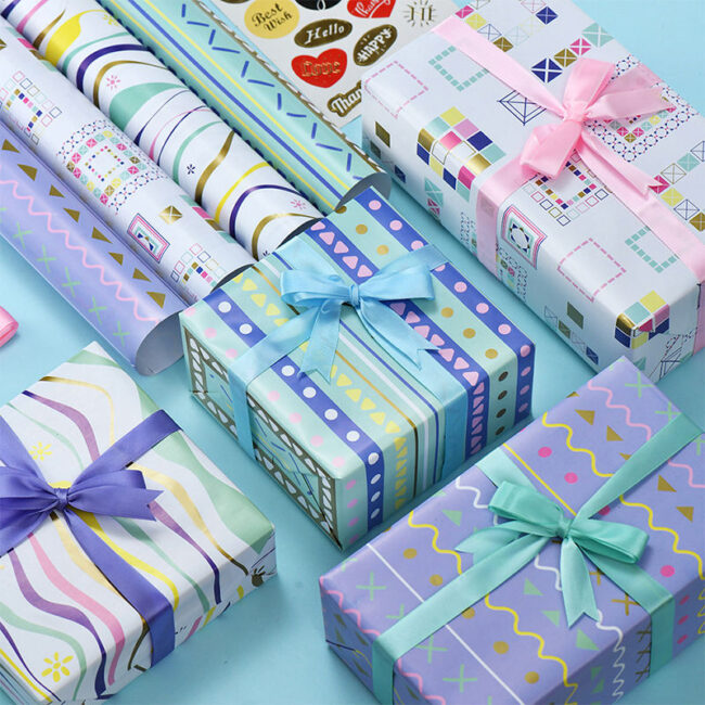 Colorful birthday decorative gift wrapping paper sheets