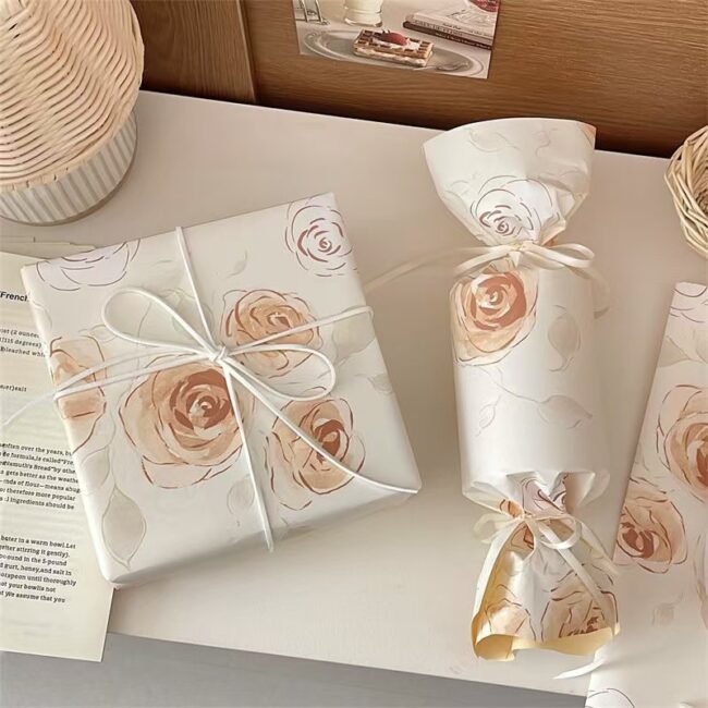 Cream rose artistic floral wrapping paper for gifts