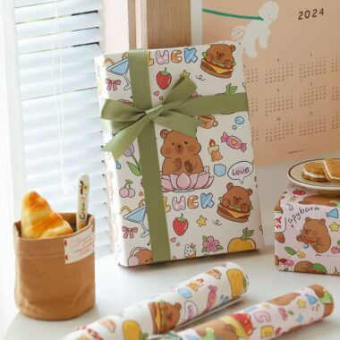 Cute capybara cartoon kraft wrapping paper for gifts