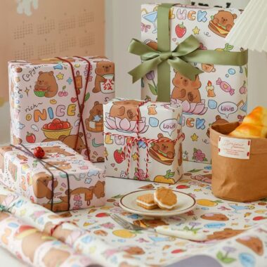 Cute capybara cartoon kraft wrapping paper for gifts