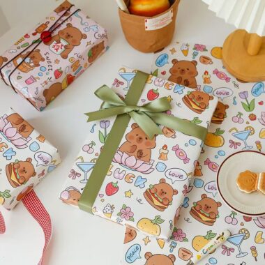 Cute capybara cartoon kraft wrapping paper for gifts