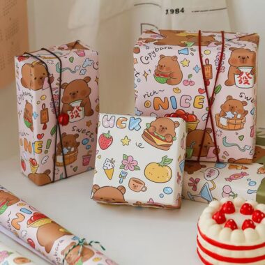 Cute capybara cartoon kraft wrapping paper for gifts