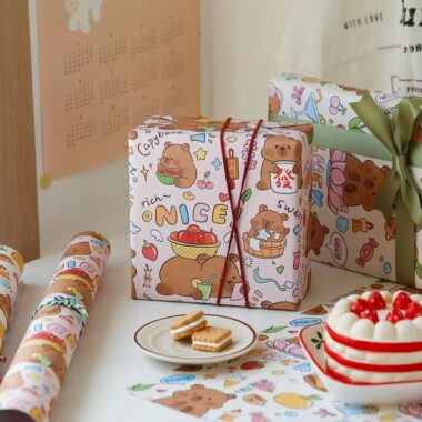 Cute capybara cartoon kraft wrapping paper for gifts