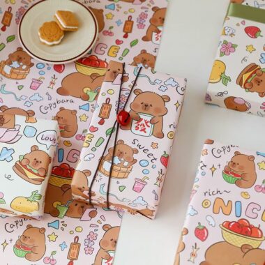 Cute capybara cartoon kraft wrapping paper for gifts