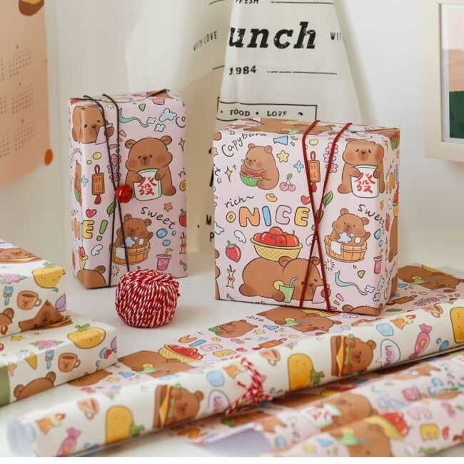 Cute capybara cartoon kraft wrapping paper for gifts