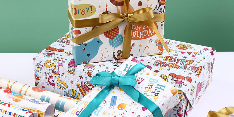 Cute cartoon birthday gift wrapping paper for kids
