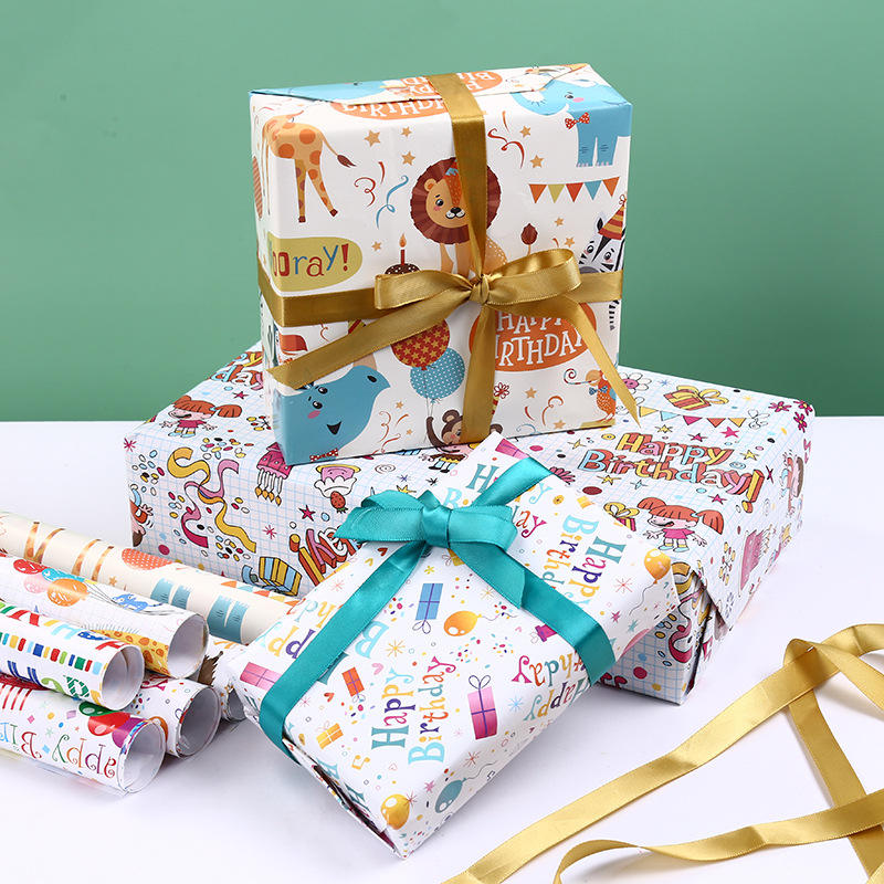 Cute cartoon birthday gift wrapping paper for kids