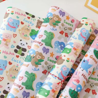 Cute cartoon zoo animal themed gift wrapping paper