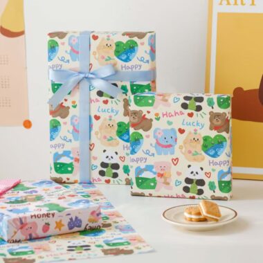 Cute cartoon zoo animal themed gift wrapping paper