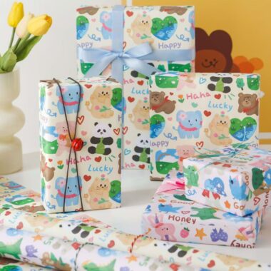 Cute cartoon zoo animal themed gift wrapping paper