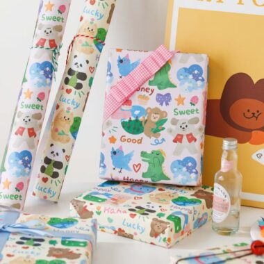 Cute cartoon zoo animal themed gift wrapping paper