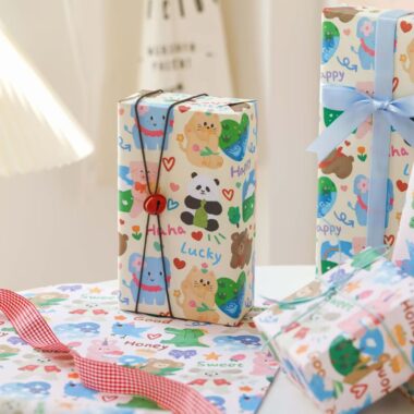 Cute cartoon zoo animal themed gift wrapping paper