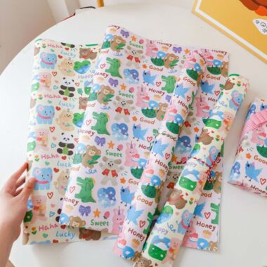 Cute cartoon zoo animal themed gift wrapping paper