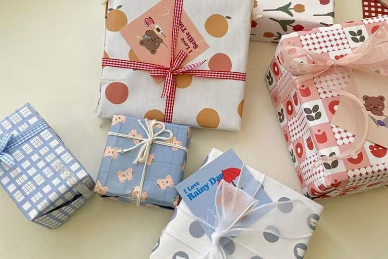 Cute colorful gift wrapping paper with playful design