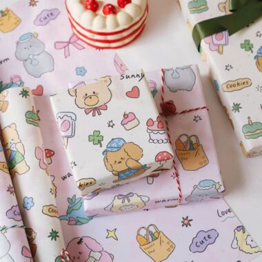 Cute puppy cartoon birthday gift wrapping paper sheets