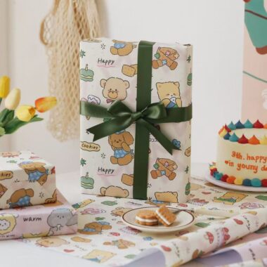 Cute puppy cartoon birthday gift wrapping paper sheets