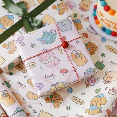 Cute puppy cartoon birthday gift wrapping paper sheets