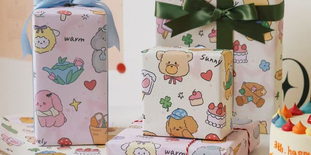 Cute puppy cartoon birthday gift wrapping paper sheets