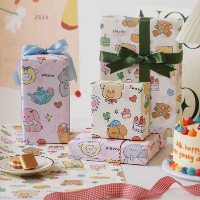 Cute puppy cartoon birthday gift wrapping paper sheets