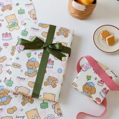 Cute puppy cartoon birthday gift wrapping paper sheets