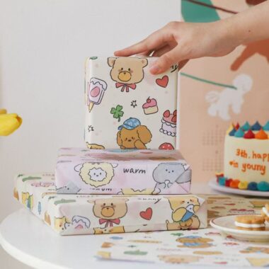 Cute puppy cartoon birthday gift wrapping paper sheets