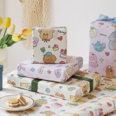 Cute puppy cartoon birthday gift wrapping paper sheets