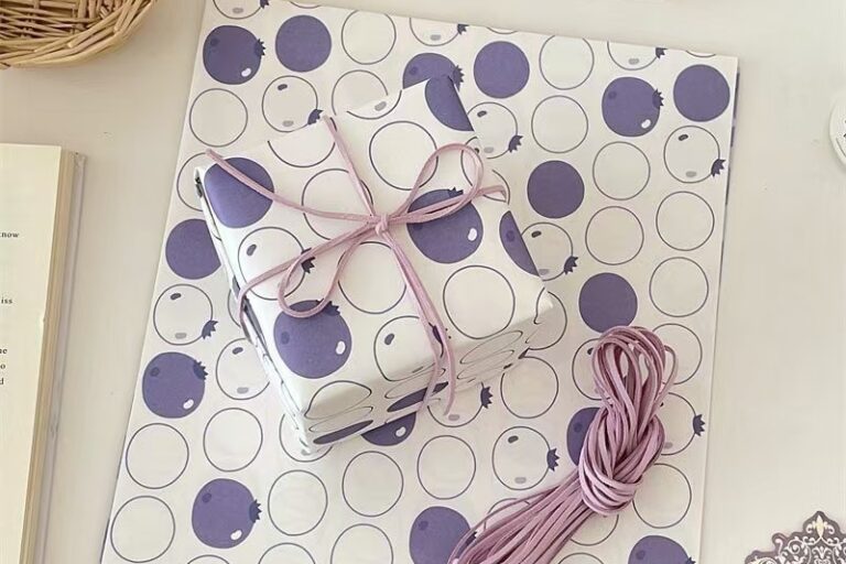 Elegant purple festive wrapping paper for holiday gifts