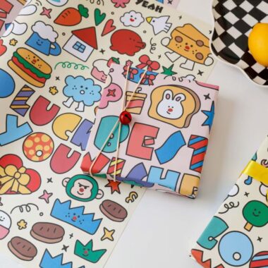 Kids cartoon kraft birthday gift wrapping paper sheets