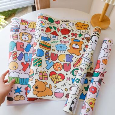 Kids cartoon kraft birthday gift wrapping paper sheets