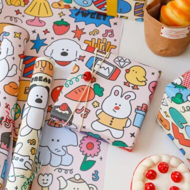 Kids cartoon kraft birthday gift wrapping paper sheets