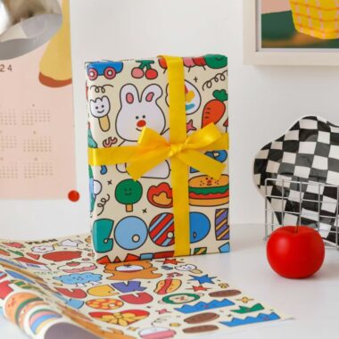 Kids cartoon kraft birthday gift wrapping paper sheets