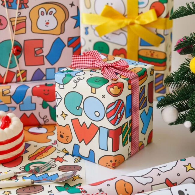 Kids cartoon kraft birthday gift wrapping paper sheets