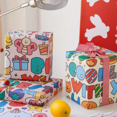 Kids cartoon kraft birthday gift wrapping paper sheets