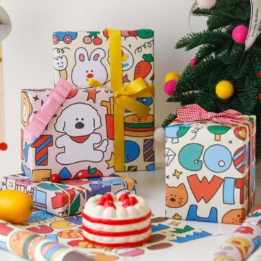 Kids cartoon kraft birthday gift wrapping paper sheets