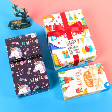 Kids cartoon themed wrapping paper for children’s gifts