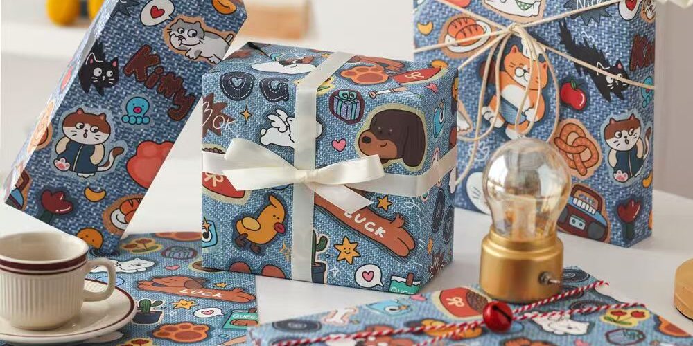 Large cute cartoon festive holiday gift wrapping sheets