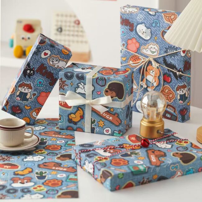 Large cute cartoon festive holiday gift wrapping sheets