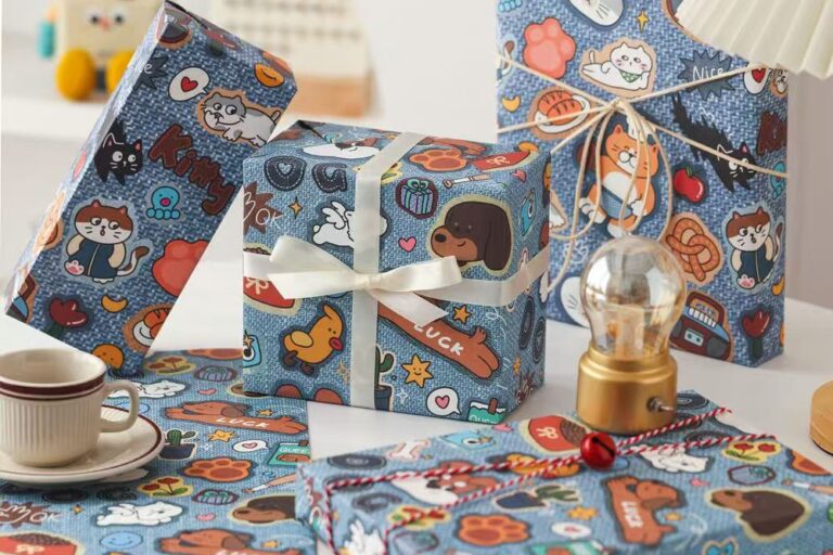 Large cute cartoon festive holiday gift wrapping sheets