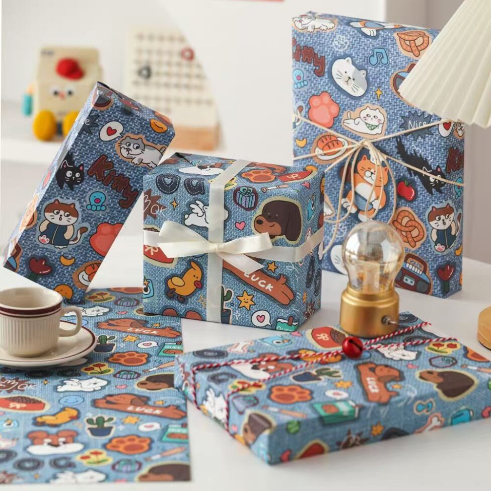 Large cute cartoon festive holiday gift wrapping sheets