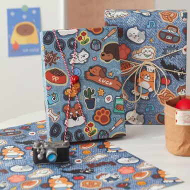 Large cute cartoon festive holiday gift wrapping sheets
