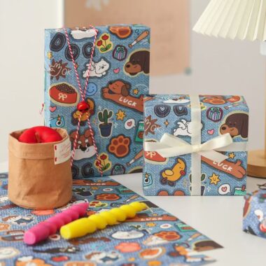 Large cute cartoon festive holiday gift wrapping sheets